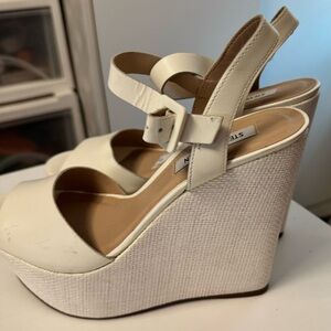 Steve Madden White Wedge Sandals with Ankle Strap and High Heel